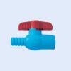 บอลวาล์วพลาสติกสีฟ้า-ขนาด-1/2-นิ้ว-ด้านหนึ่งสวมท่อPVC-อีกด้านเป็นหางปลาไหลสวมสายยาง-ด้ามจับสีแดงเปิดปิดง่าย