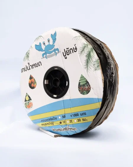 เทปน้ำหยดแบบกิ๊บ-ตราปูยักษ์ฟ้า-หนา-0.16มม-ยาว-1000เมตร-ระยะ-10ซม-2รู